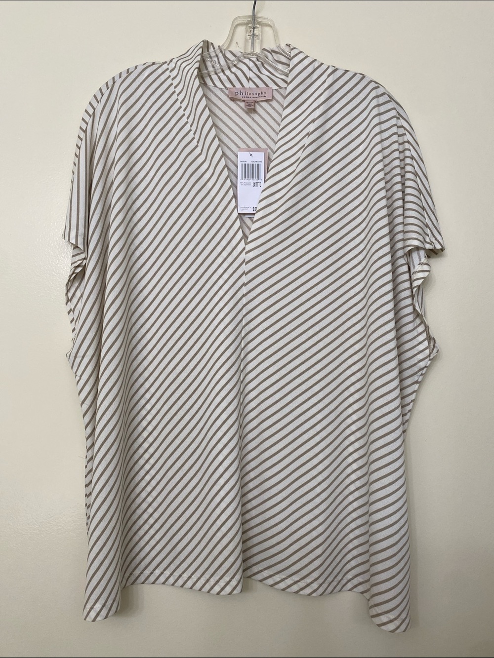 Philosophy Cream and Taupe Diagonal Stripe V-Neck Tunic